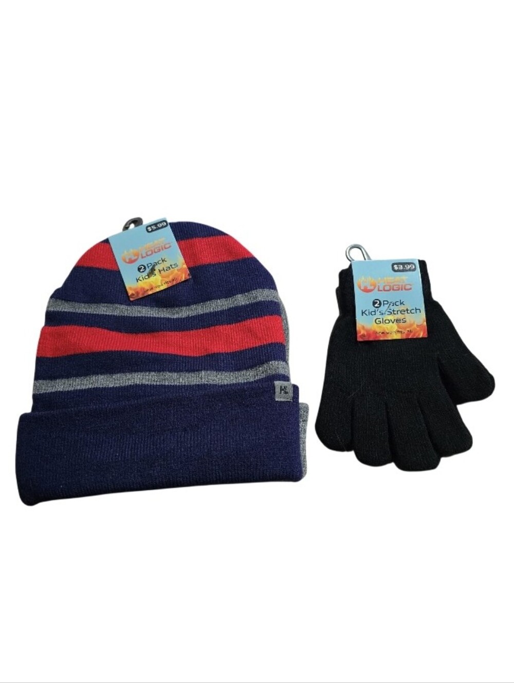 #HL04 Kids Winter Beanie and Glove Set - Grey and Navy 2 Pairs.
